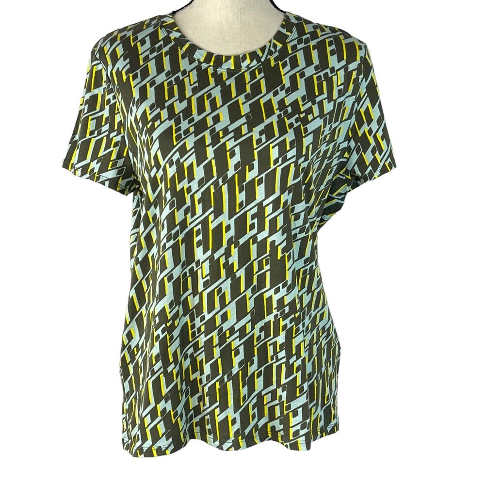 INC International Concepts Small Tee-Shirt Top Geometric Round Neck Cap Sleeve